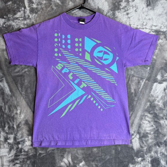 Vintage Y2K Split Geometric Purple Short Sleeve Skate T-Shirt Medium Surf Style - Picture 1 of 7